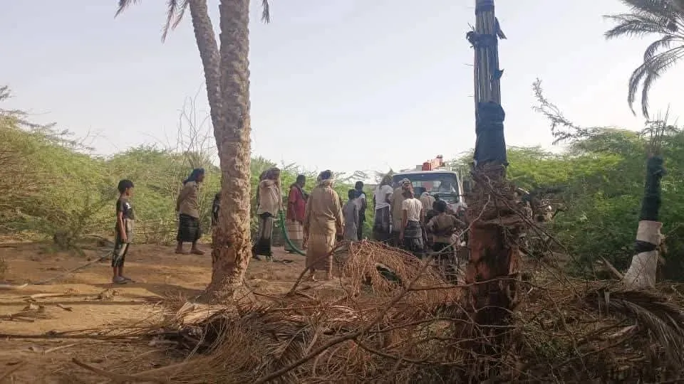 شبوة.. حريق واسع يلتهم منازل ومزارع نخيل بمديرية رضوم وسط غياب للدفاع المدني
