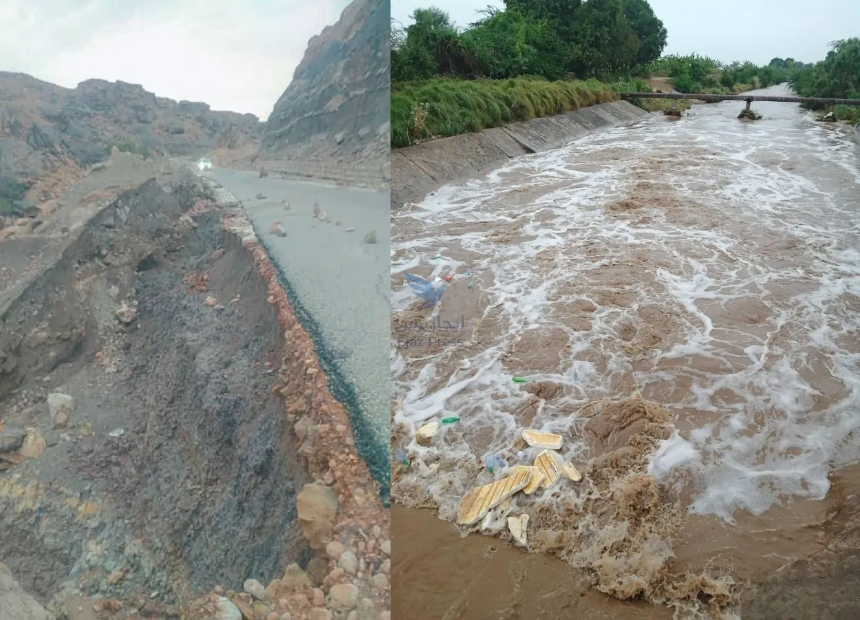 سيول جارفة تضرب حضرموت وشبوة وأبين وتتسبب بانقطاع طرق وأضرار في البنية التحتية